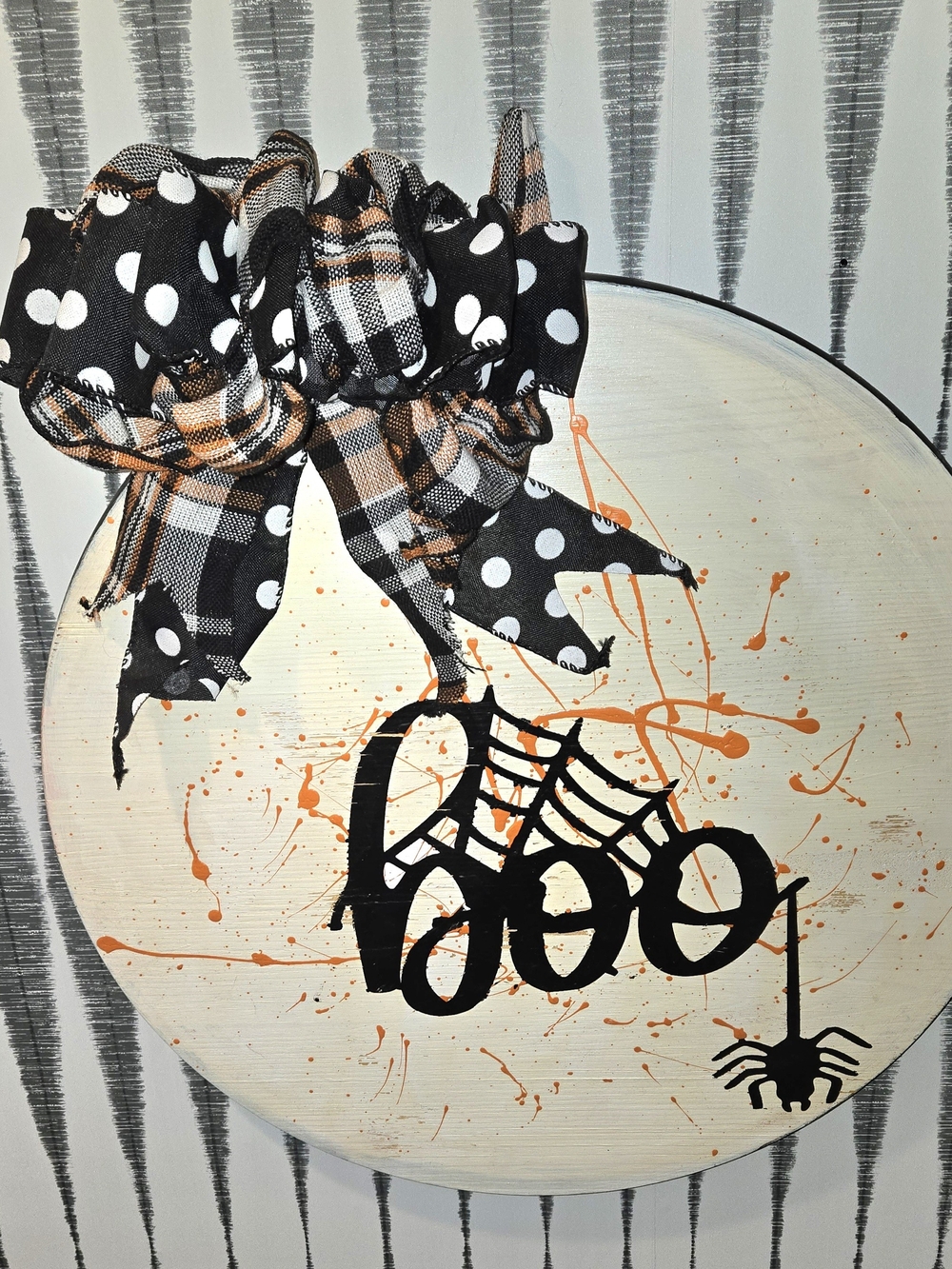 Holiday 'Boo' Round Wall Sign with Black & Orange Bow